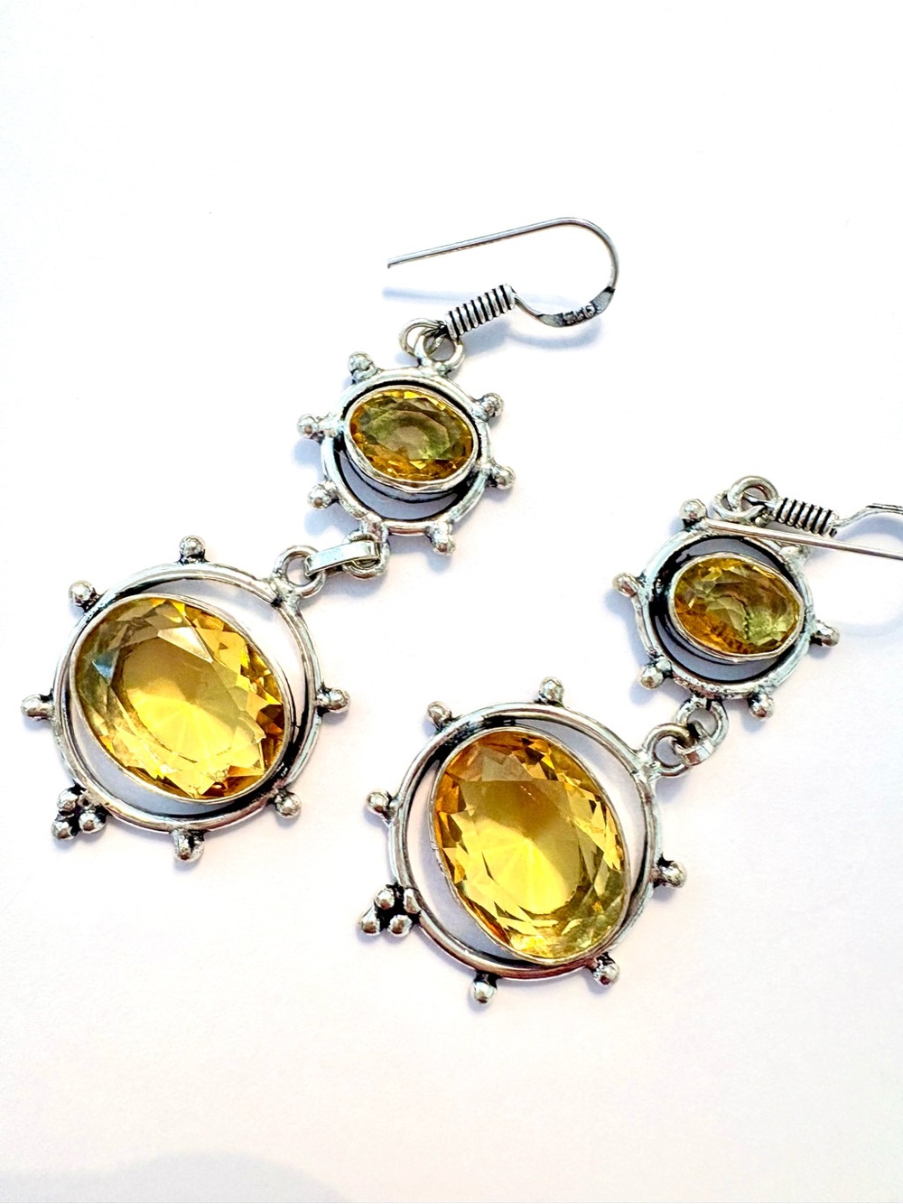 2 stone, 925 marked, 2 1/2 inch, Citrine earrings.